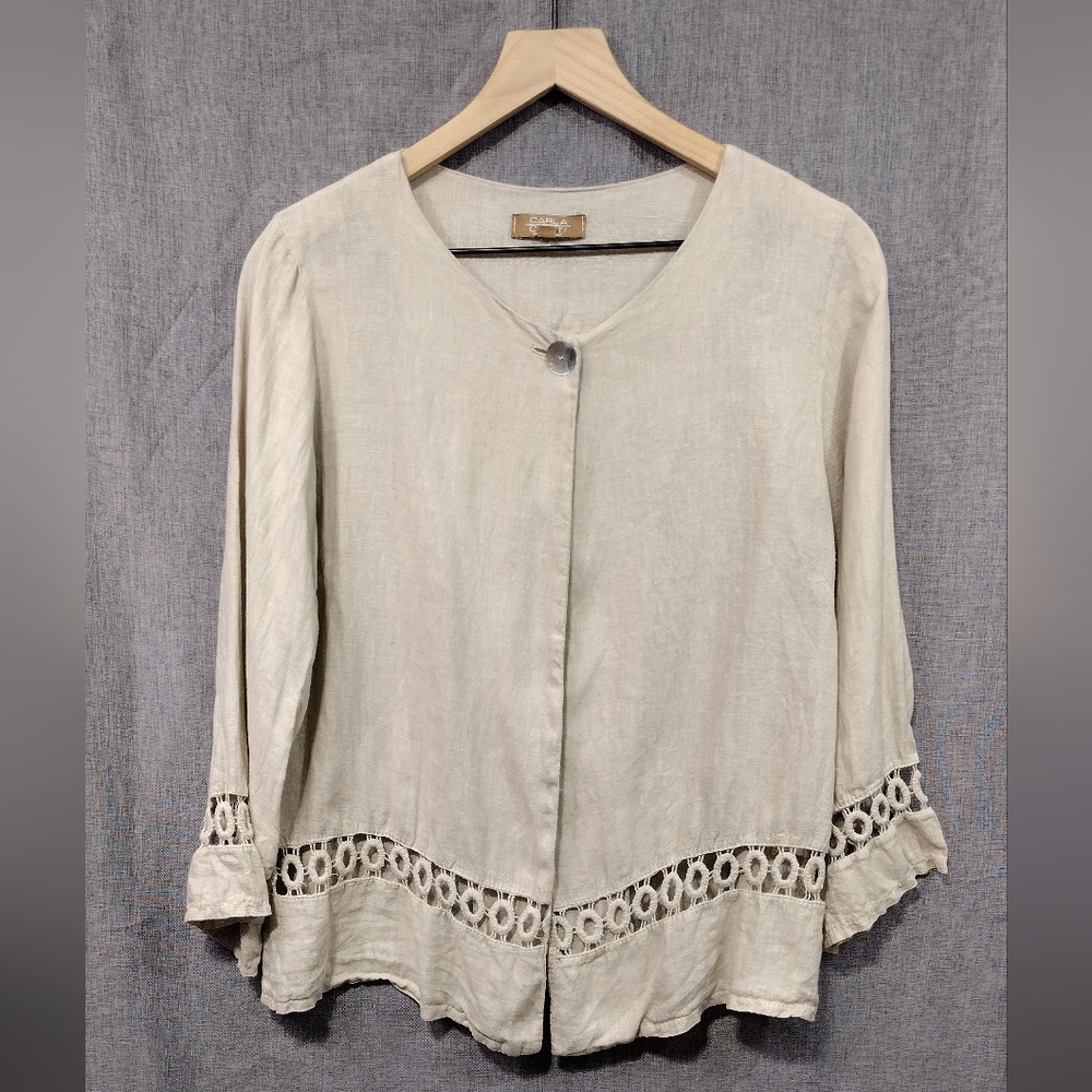 Carla Conti Boho Cardigan Blouse Italy Womens L Ivory Retro 90s Cottagecore